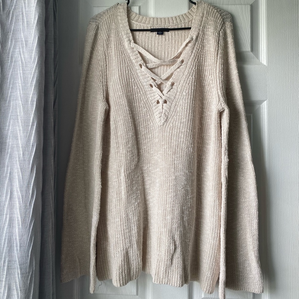 American Eagle Lace Up Sweater with wide sleeves